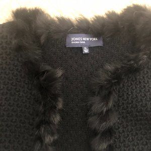 Jones New York black knit cardigan w/rabbit fur detailing (XL)